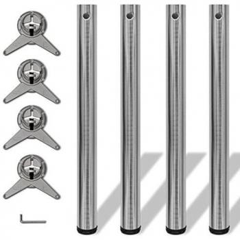4 Adjustable Height Legs for Table Brushed Nickel 710 mm
