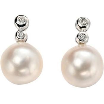 Freshwater Pearl and Diamond Earrings by Elements, in 9ct White Gold