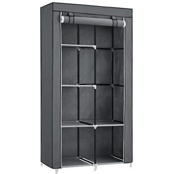 Organisateur de Rangement en Tissu Non-tissé avec 2 Tringles et Design Personnalisable, pour Chambre, Dressing, Gris