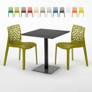 Table 70x70 Noire Carrée avec 2 Chaises Kiwis