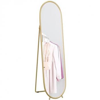 Miroir de Chambre Oval 40 × 160 cm – Métal Doré – Pied Ajustable