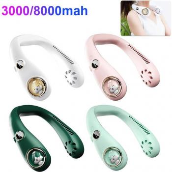 Ventilatore pieghevole per collo 3000/8000 mAh, vento fresco 360°, ideale per viaggi all'aperto