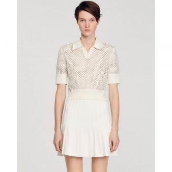 Jersey de punto calado para mujer con cuello polo