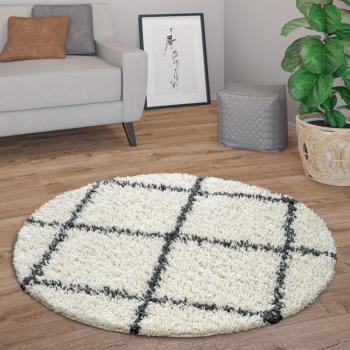 Alfombra Moderna Redonda Pelo Largo Rombos Ø 200 cm Crema