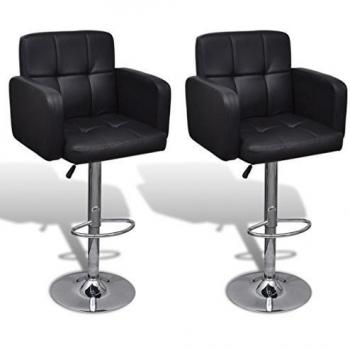 Taburete Elegance XL – 2 uds. en Negro Cuero Artificial con Reposabrazos