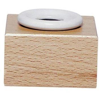 Encrier rond en porcelaine avec support en bois