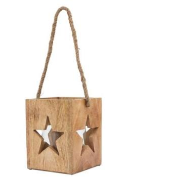 Handcrafted Brown Star Candle Vessel – Wooden, 4” × 4” × 4”