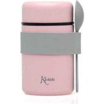 Termo para Biberón de Kiokids con Cuchara, Acero Inoxidable, 500 ml, Color Rosa