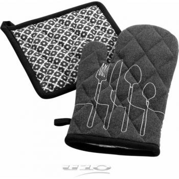 Ensemble Gant de Cuisine et Manique en Coton Anthracite 28cm