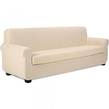 Housse de Canapé 4 Places en Jacquard Ivoire
