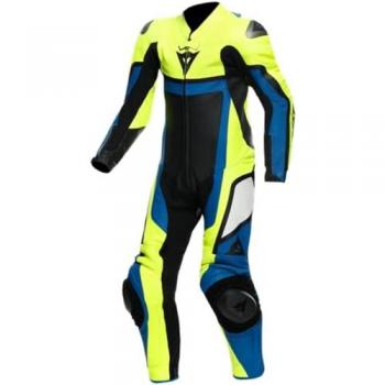 Tenue Dainese Gen‑Z Cuir Perforé “One Piece” Bleu Jaune – Enfant, S/M, 158 mm