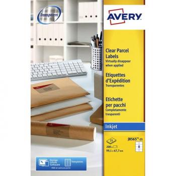 Avery etiketten J8565-25 99.1x67.7mm transparant 200stuks