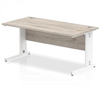 Impulse 1400 x 800mm Straight Office Desk Grey Oak Top White Cable