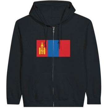 PixelForma Black Mongolian Flag Sweatshirt, Zipped Front
