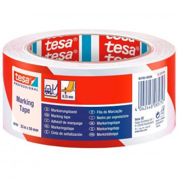 Lepící páska 50 mm x 33 m PVC výstražná Tesa červeno-bílá