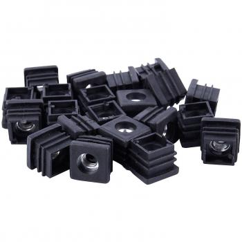 Tuyau Carré Noir, 20×20 mm, Embouts M8 et Plugs – 20 pièces