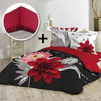 Set de literie Mariabella 100% coton 220x240cm avec drap housse 140x190cm