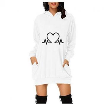 Adaoxy Damen Sweatshirt-Hoodie in Print-Stil, Mini-Kleid für den Herbst