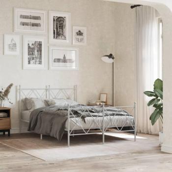 VidaXL Metal Bed Frame with Headboard and Footboard White 120x190 cm Small Double