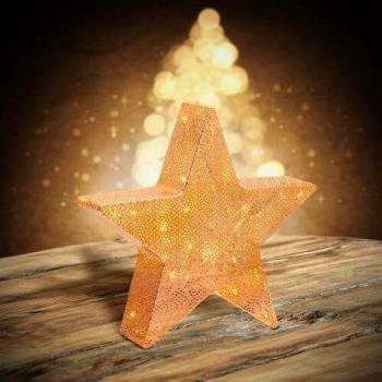 La stella decorativa per il tuo giardino: 5 punte, metallo traforato, 40cm di diametro e 30 lampadine a LED bianco caldo