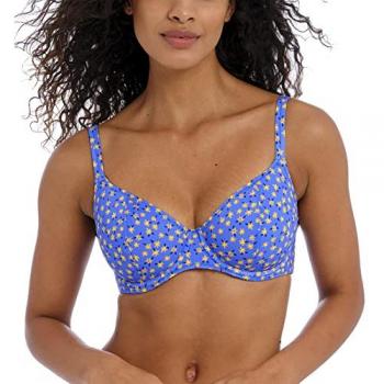 Blue Garden Disco Plunge Bikini Top by Freya