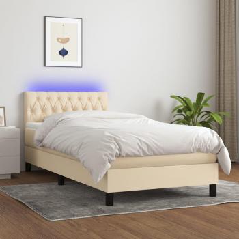 Sommier Tapissier Avec Matelas Et Led Crème 100x200 Cm Tissu