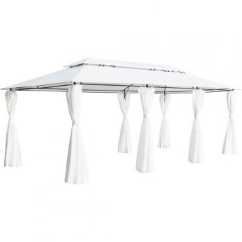 Gazebo con Tende 600x298x270 cm Bianco 180g/m