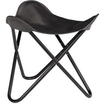 Retro-Schmetterling Hocker aus Echtleder – VidaXL, Schwarz