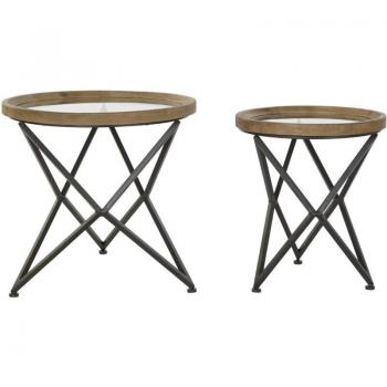 Conjunto Mesa Centro Metal‑Cristal 65 × 65 × 63 – Estilo Fijalo