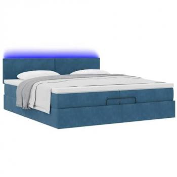 Ottoman Bed con Materassi e LED Blu scuro 200x200 cm in Velluto