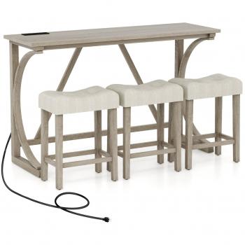 Costway Bar Set 4‑Pezzi + Bancone + Sgabelli Beige Grigio