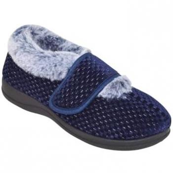 Chums Women’s Touch Fasten Faux Fur Bootee Slippers – Navy, Size 3