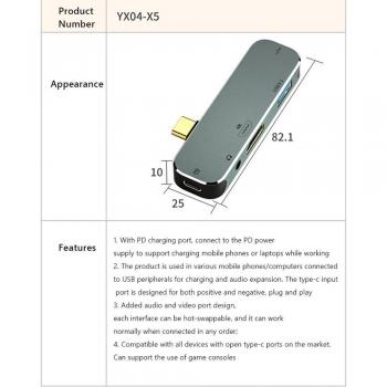 Extensión USB‑C 100 W con Divisor HDMI y 4 Entradas USB