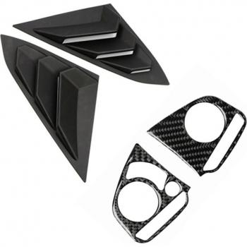 Couvercles noirs de persiennes de fenêtre arrière + Adhésifs en fibre de carbone pour boutons de volant (set de 2)