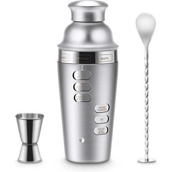 Stainless Steel 24Oz Bar Cocktail Shaker Set with Recipe Guide