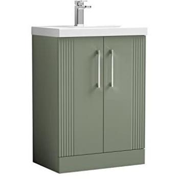 Satin Green 600mm Floor Standing MDF Vanity Unit with Thin-Edge Ceramic Basin