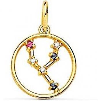 Colgante Signos del Zodiaco Oro 18k Mujer 12mm. Tauro circonitas colores