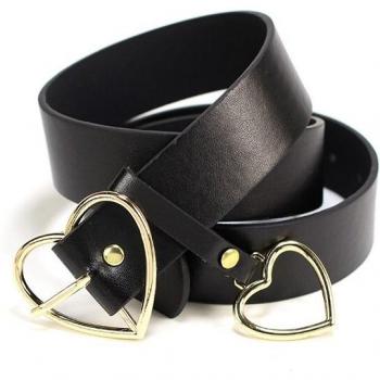 Ceinture femme en PU, boucle ardillon en forme de cœur, noire