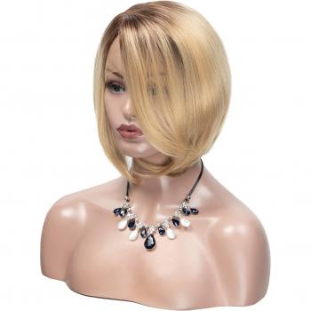 Peluca sintética negra con parte lateral y encaje frontal para mujer, corta y resistente al calor