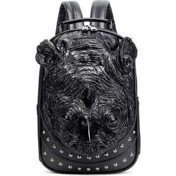 Mochila de Hombre con Cabeza de Rinoceronte, Material Impermeable de Cuero PU