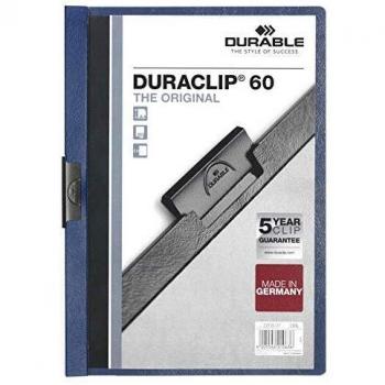 Durable Duraclip 60 (A4) PVC Folder Clear Front 6mm Spine (Dark Blue) for 60 Sheets