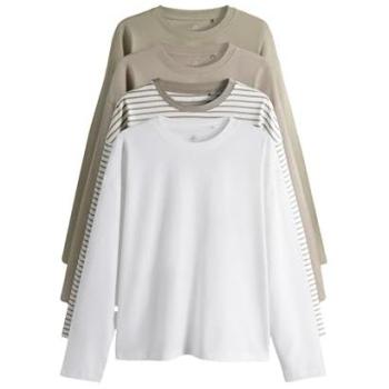 Trousseau 4 T-Shirts Manches Longues – Couleurs Khaki, Taupe, Brun et Stripe