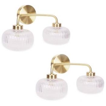 GlintLine Duo – Brushed Gold IP44 2‑Way Glass Wall Lights