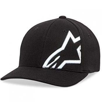 Alpinestars FlexFit Cap Herren – Technik-Mesh mit gebogenem Visier, schwarz/weiss, S/M (1019‑81104)