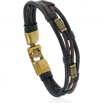 Gold & Silver Plated Dual-Tone Leather Bracelet for Men and Women