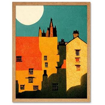 Dean Village Light Oak Framed Paper Cut Print – Red & Yellow, 12x16