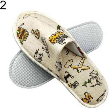 Linen Closed Toe Guest Slippers with Tree Leaf Pattern