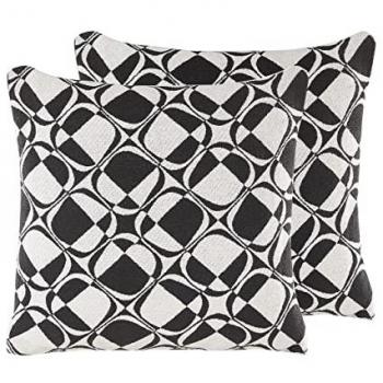 Black and White Patterned Scatter Cushion Set of 2, 45 x 45 cm, Cotton Removable Cases with Polyester Filling