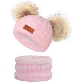 Children's Beanie and Scarf Set with Leather Label