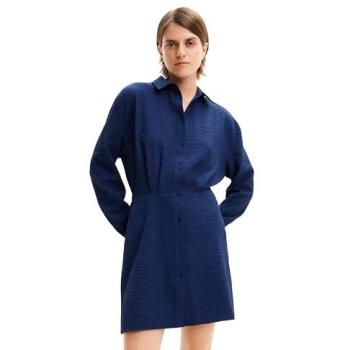Medium Blue Short Shirt Dress with Texture